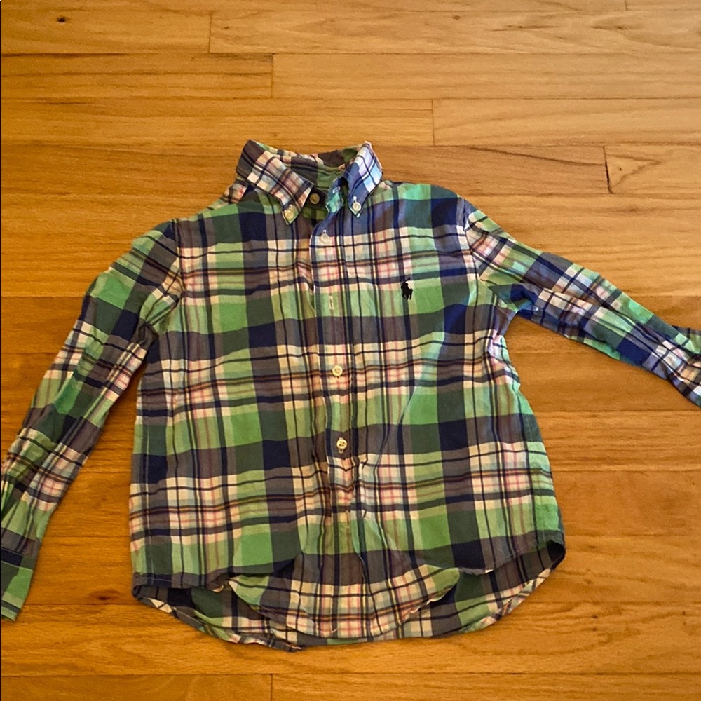 Plaid Kids Shirt - Green and Blue